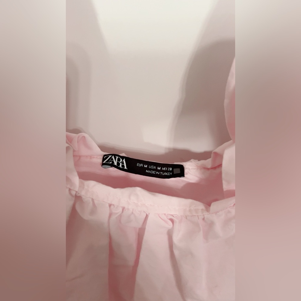 Zara Pink Poplin Ruffled Top - Picture 7 of 9